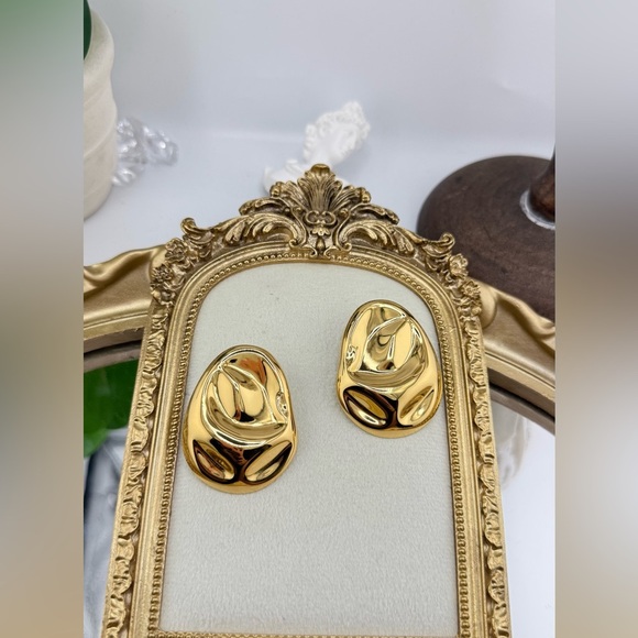 Sculptural Gold Drop Earrings | Hypoallergenic Stainless Steel | Modern Organic - Picture 5 of 9